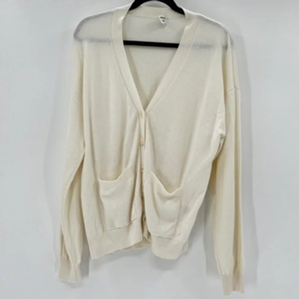 Sunday Best Aritzia Cream Merino Wool‎ Cotton V-Neck Button Front Cardigan Small